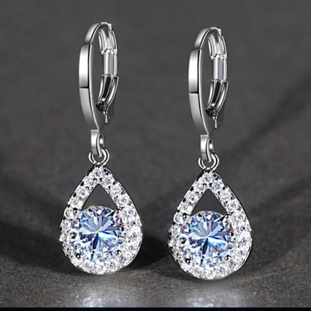 Luxury 1.20 carat round white sapphire drop earrings 925 sterling silver